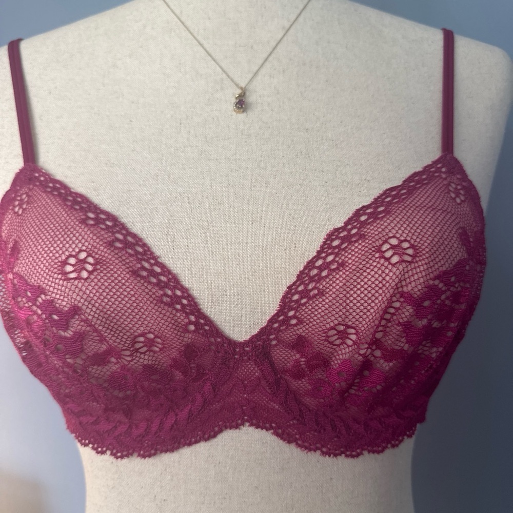 VS Dream Angels Sheer Burgundy Lace Demi Bra 34B NWT Y2K - Picture 5 of 6